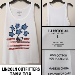 Lincoln Outfitters Tank Top Men Large Patriotic Stars Stripes USA BBQ Picnic